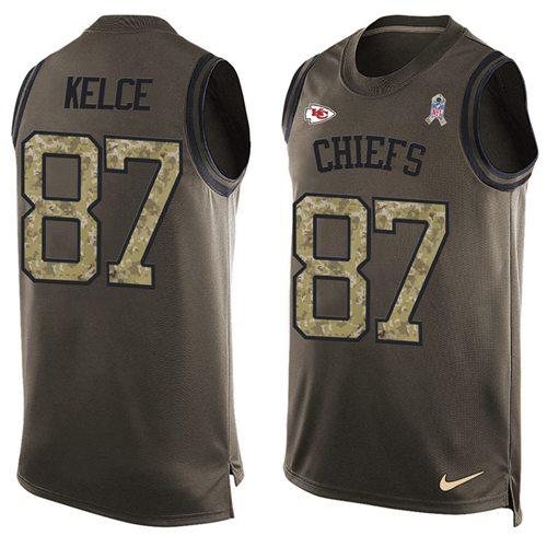 Nike Chiefs #87 Travis Kelce Green Men's Stitched NFL Limited Salute To Service Tank Top Jersey Nike Chiefs #87 Travis Kelce Green Men's Stitched NFL Limited Salute To Service Tank Top Jersey