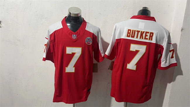 Men’s Kansas City Chiefs #7 Harrison Butker Red White F.U.S.E Vapor Untouchable Limited Stitched Football Jersey Men’s Kansas City Chiefs #7 Harrison Butker Red White F.U.S.E Vapor Untouchable Limited Stitched Football Jersey
