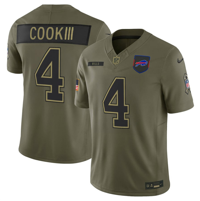 Men's Buffalo Bills #4 James Cook III Olive 2025 F.U.S.E. Salute to Service Limited Stitched Football Jersey Men's Buffalo Bills #4 James Cook III Olive 2025 F.U.S.E. Salute to Service Limited Stitched Football Jersey