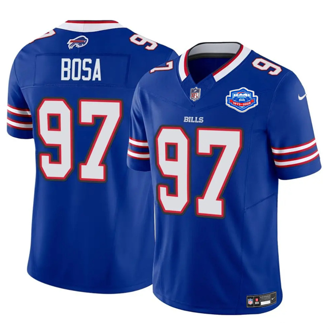 Men's Buffalo Bills #97 Joey Bosa Blue 2025 F.U.S.E. With Farewell Patch Vapor Untouchable Limited Stitched Football Jersey Men's Buffalo Bills #97 Joey Bosa Blue 2025 F.U.S.E. With Farewell Patch Vapor Untouchable Limited Stitched Football Jersey