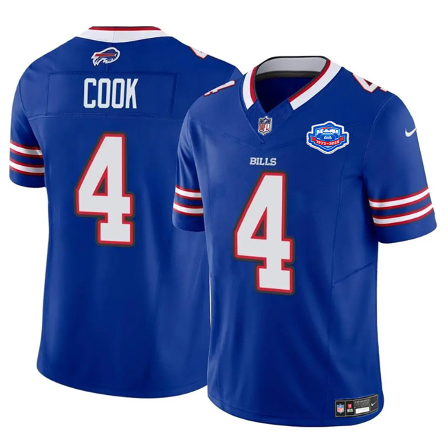 Men's Buffalo Bills #4 James Cook Blue 2025 F.U.S.E. With Farewell Patch Vapor Untouchable Limited Stitched Football Jersey Men's Buffalo Bills #4 James Cook Blue 2025 F.U.S.E. With Farewell Patch Vapor Untouchable Limited Stitched Football Jersey