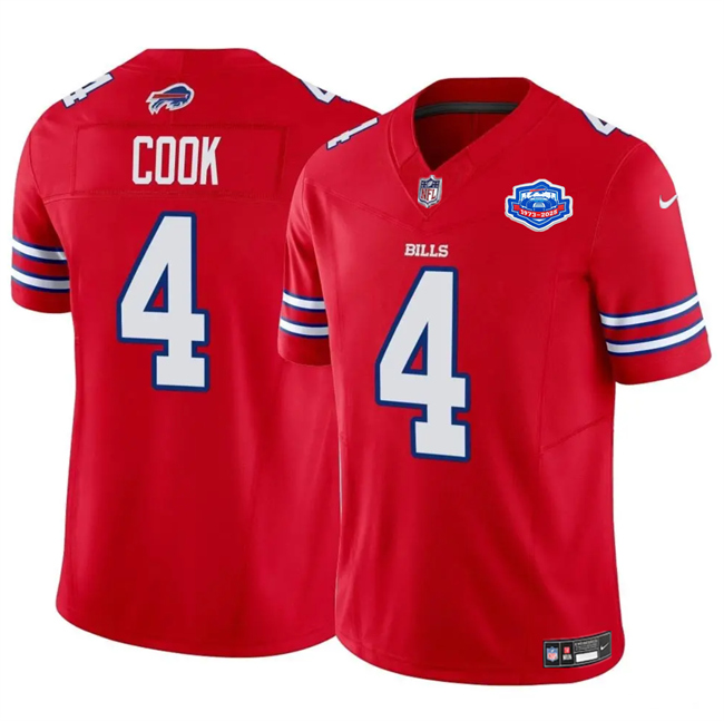Men's Buffalo Bills #4 James Cook Red 2025 F.U.S.E. With Farewell Patch Vapor Untouchable Limited Stitched Football Jersey Men's Buffalo Bills #4 James Cook Red 2025 F.U.S.E. With Farewell Patch Vapor Untouchable Limited Stitched Football Jersey