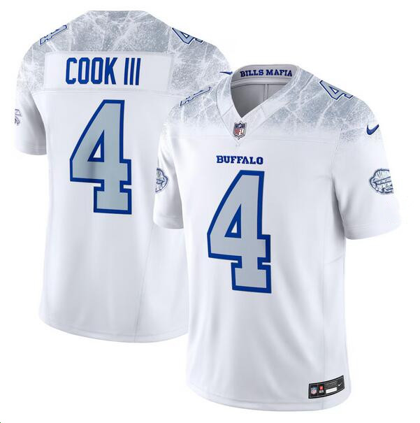 Men's Buffalo Bills #4 James Cook III White 2025 F.U.S.E. “Rivalries” Vapor Untouchable Limited Stitched Football Jersey Men's Buffalo Bills #4 James Cook III White 2025 F.U.S.E. “Rivalries” Vapor Untouchable Limited Stitched Football Jersey