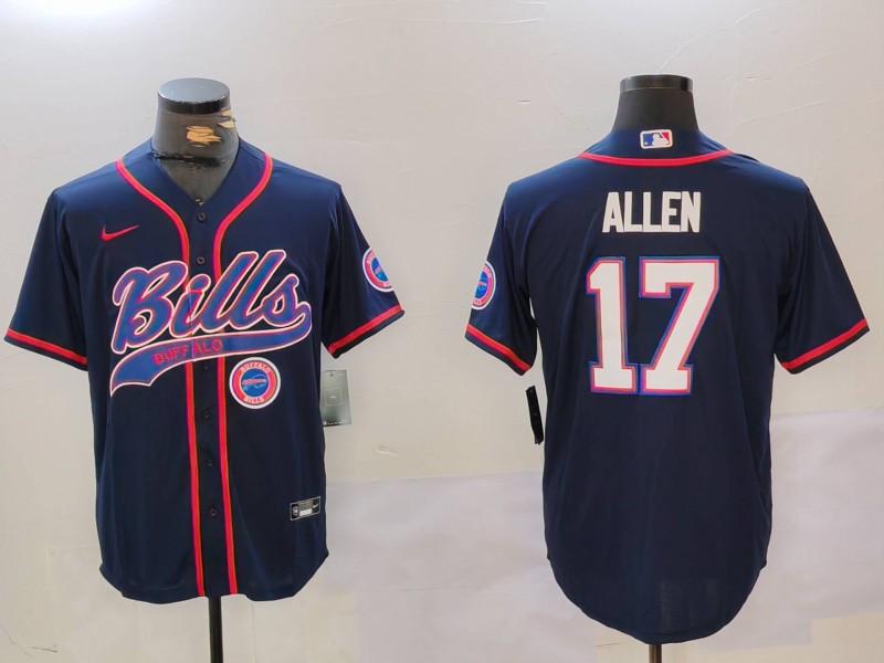 Men's Buffalo Bills #17 Josh Allen Navy Team Cool Base Stitched Baseball Jersey 5 Men's Buffalo Bills #17 Josh Allen Navy Team Cool Base Stitched Baseball Jersey 5