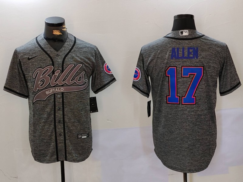 Men's Buffalo Bills #17 Josh Allen Grey Team Cool Base Stitched Baseball Jersey 9 Men's Buffalo Bills #17 Josh Allen Grey Team Cool Base Stitched Baseball Jersey 9