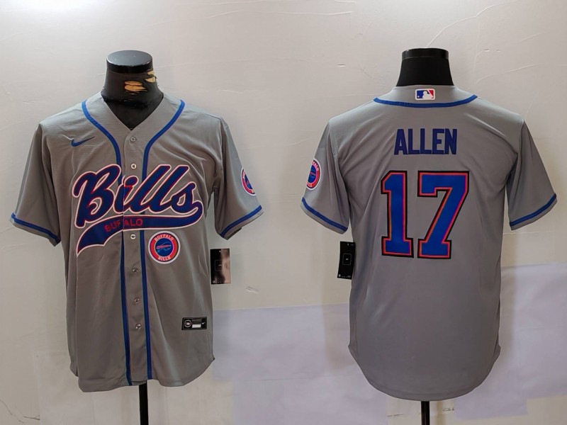 Men's Buffalo Bills #17 Josh Allen Grey Team Cool Base Stitched Baseball Jersey 5 Men's Buffalo Bills #17 Josh Allen Grey Team Cool Base Stitched Baseball Jersey 5