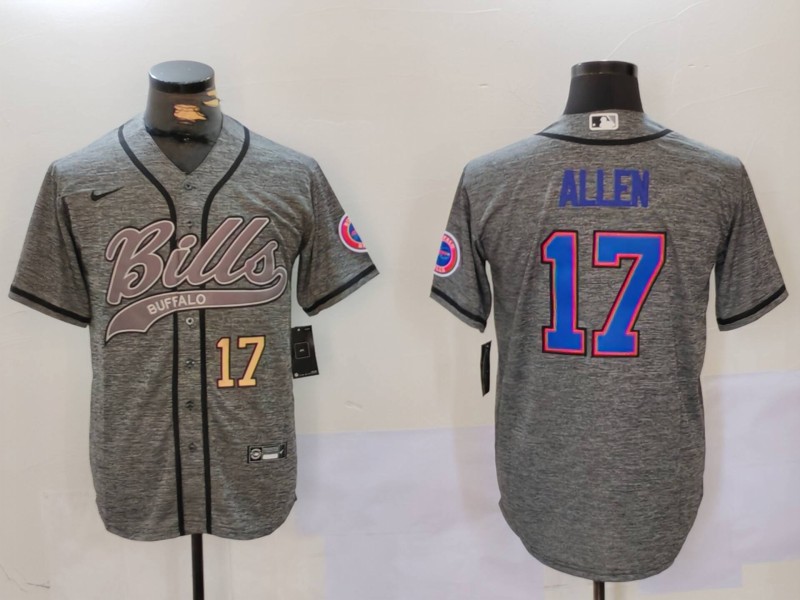 Men's Buffalo Bills #17 Josh Allen Grey Team Cool Base Stitched Baseball Jersey 3 Men's Buffalo Bills #17 Josh Allen Grey Team Cool Base Stitched Baseball Jersey 3