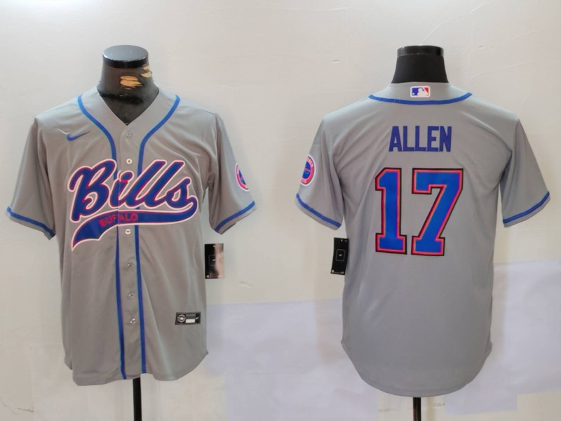 Men's Buffalo Bills #17 Josh Allen Grey Team Cool Base Stitched Baseball Jersey 1 Men's Buffalo Bills #17 Josh Allen Grey Team Cool Base Stitched Baseball Jersey 1