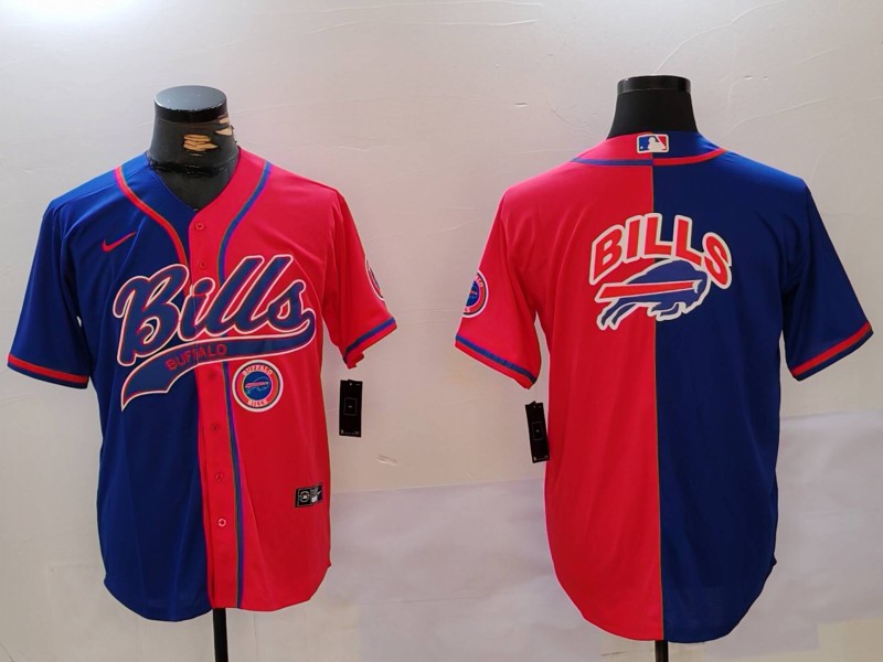Men's Buffalo Bills big logo Red Blue Team Cool Base Stitched Baseball Jersey 1 Men's Buffalo Bills big logo Red Blue Team Cool Base Stitched Baseball Jersey 1