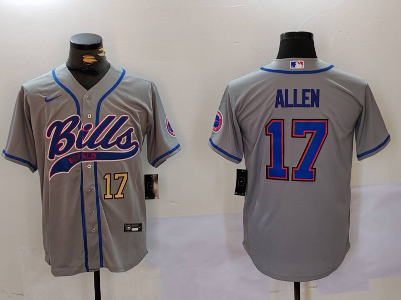 Men's Buffalo Bills #17 Josh Allen Grey Team Cool Base Stitched Baseball Jersey Men's Buffalo Bills #17 Josh Allen Grey Team Cool Base Stitched Baseball Jersey