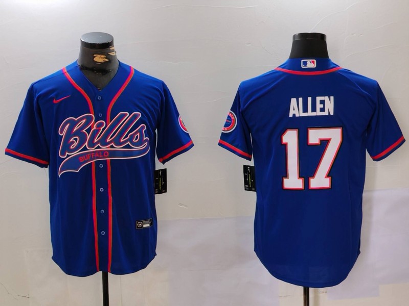 Men's Buffalo Bills #17 Josh Allen Blue Team Cool Base Stitched Baseball Jersey Men's Buffalo Bills #17 Josh Allen Blue Team Cool Base Stitched Baseball Jersey