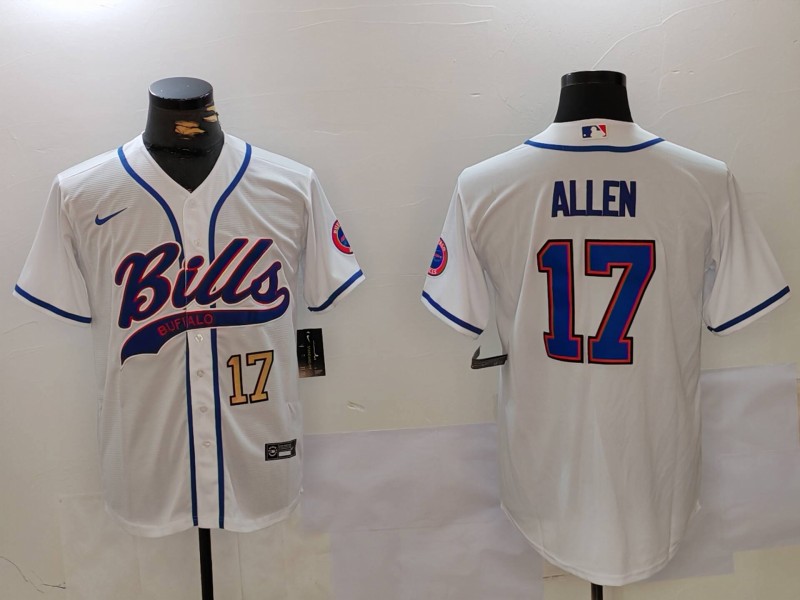 Men's Buffalo Bills #17 Josh Allen White Cool Base Stitched Baseball Jersey 2 Men's Buffalo Bills #17 Josh Allen White Cool Base Stitched Baseball Jersey 2