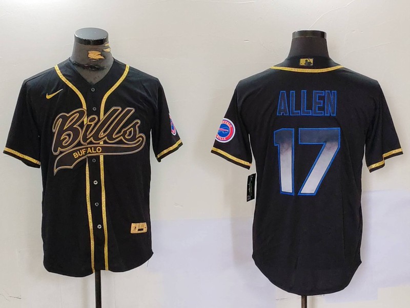 Men's Buffalo Bills #17 Josh Allen Black Cool Base Stitched Baseball Jersey 9 Men's Buffalo Bills #17 Josh Allen Black Cool Base Stitched Baseball Jersey 9