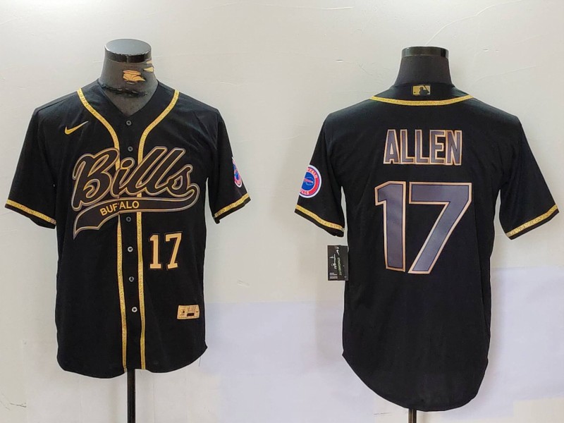 Men's Buffalo Bills #17 Josh Allen Black Cool Base Stitched Baseball Jersey 8 Men's Buffalo Bills #17 Josh Allen Black Cool Base Stitched Baseball Jersey 8