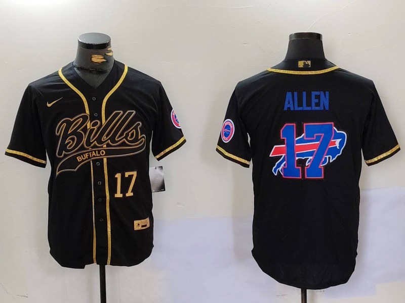 Men's Buffalo Bills #17 Josh Allen Black Cool Base Stitched Baseball Jersey 7 Men's Buffalo Bills #17 Josh Allen Black Cool Base Stitched Baseball Jersey 7