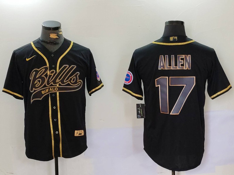 Men's Buffalo Bills #17 Josh Allen Black Cool Base Stitched Baseball Jersey 6 Men's Buffalo Bills #17 Josh Allen Black Cool Base Stitched Baseball Jersey 6