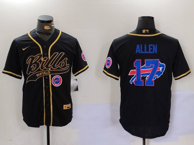 Men's Buffalo Bills #17 Josh Allen Black Cool Base Stitched Baseball Jersey 5 Men's Buffalo Bills #17 Josh Allen Black Cool Base Stitched Baseball Jersey 5
