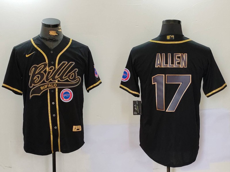 Men's Buffalo Bills #17 Josh Allen Black Cool Base Stitched Baseball Jersey 2 Men's Buffalo Bills #17 Josh Allen Black Cool Base Stitched Baseball Jersey 2