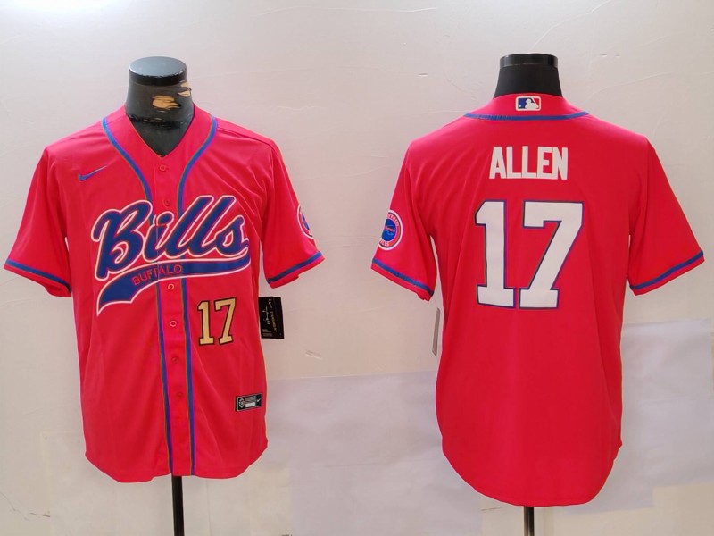 Men's Buffalo Bills #17 Josh Allen Red Cool Base Stitched Baseball Jersey 1 Men's Buffalo Bills #17 Josh Allen Red Cool Base Stitched Baseball Jersey 1