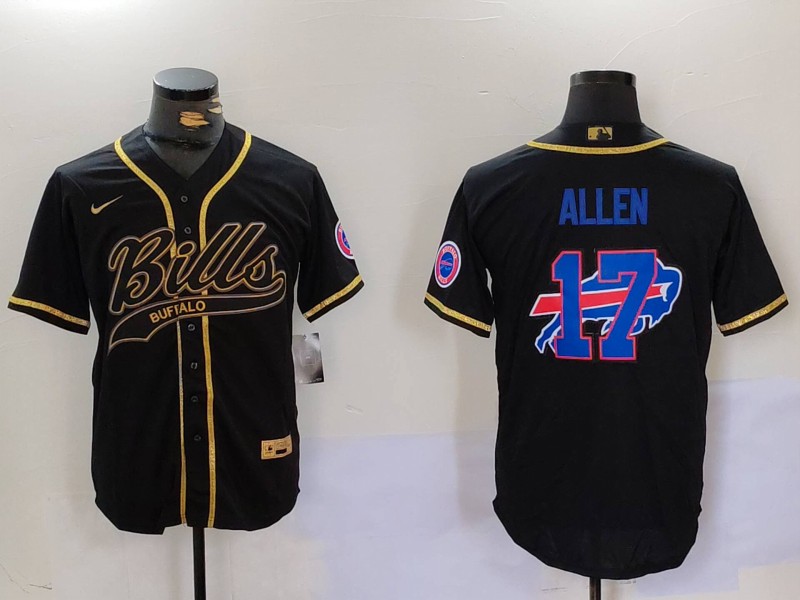 Men's Buffalo Bills #17 Josh Allen Black Cool Base Stitched Baseball Jersey Men's Buffalo Bills #17 Josh Allen Black Cool Base Stitched Baseball Jersey