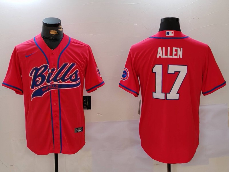 Men's Buffalo Bills #17 Josh Allen Red Cool Base Stitched Baseball Jersey Men's Buffalo Bills #17 Josh Allen Red Cool Base Stitched Baseball Jersey