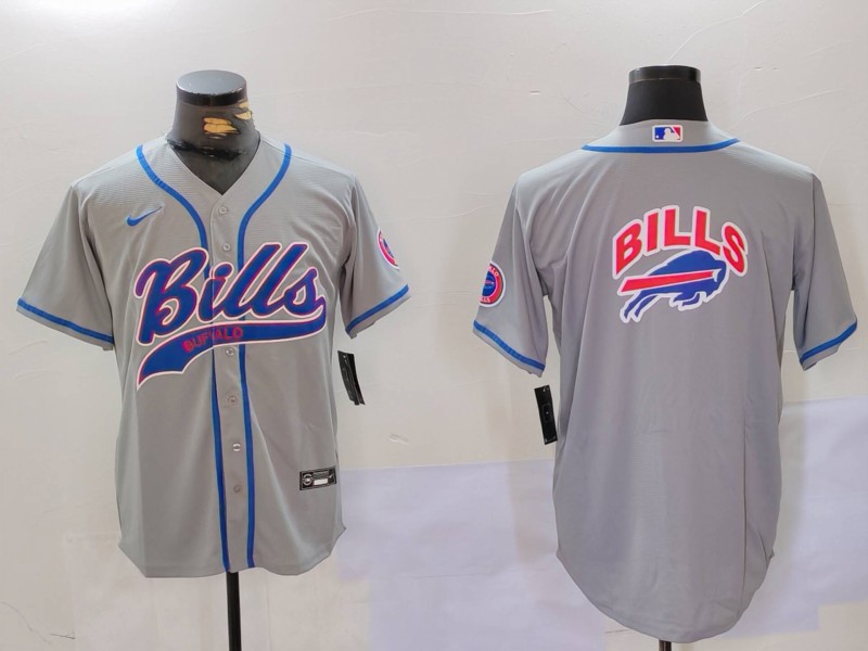 Men's Buffalo Bills Grey Team Blank Cool Base Stitched Baseball Jersey 3 Men's Buffalo Bills Grey Team Blank Cool Base Stitched Baseball Jersey 3
