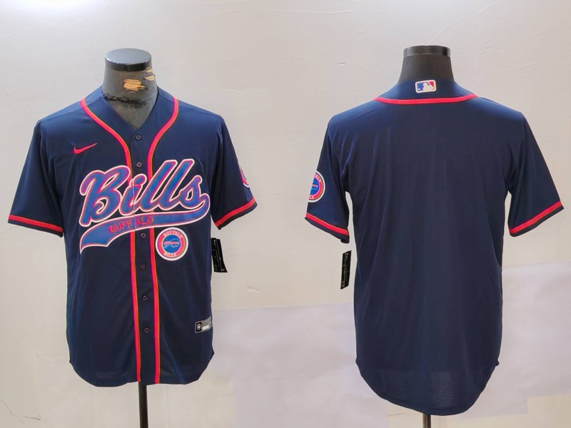 Men's Buffalo Bills Blank Navy Team Cool Base Stitched Baseball Jersey Men's Buffalo Bills Blank Navy Team Cool Base Stitched Baseball Jersey