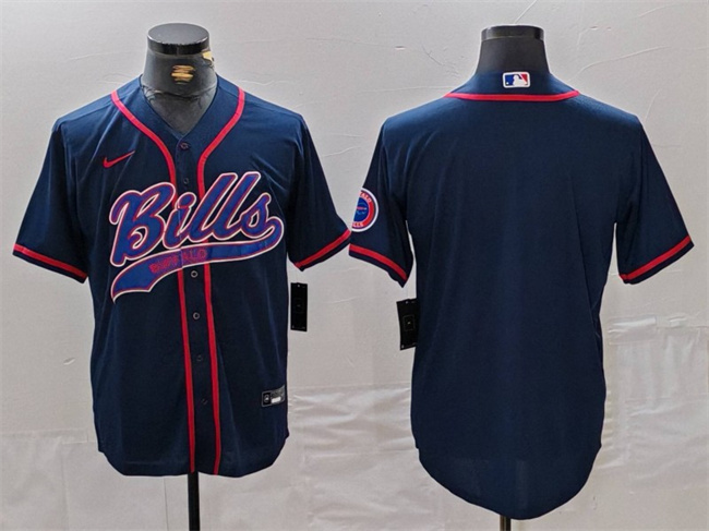 Men's Buffalo Bills Blank Navy With Patch Cool Base Stitched Baseball Jersey Men's Buffalo Bills Blank Navy With Patch Cool Base Stitched Baseball Jersey