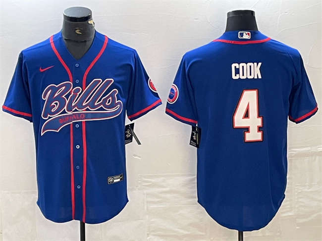 Men's Buffalo Bills #4 James Cook Blue With Patch Cool Base Stitched Baseball Jersey Men's Buffalo Bills #4 James Cook Blue With Patch Cool Base Stitched Baseball Jersey