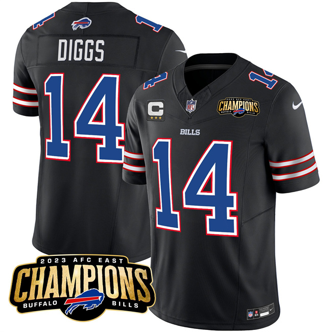 Men's Buffalo Bills #14 Stefon Diggs Black 2023 F.U.S.E. AFC East Champions With 3-Star C Ptach Stitched Football Jersey Men's Buffalo Bills #14 Stefon Diggs Black 2023 F.U.S.E. AFC East Champions With 3-Star C Ptach Stitched Football Jersey