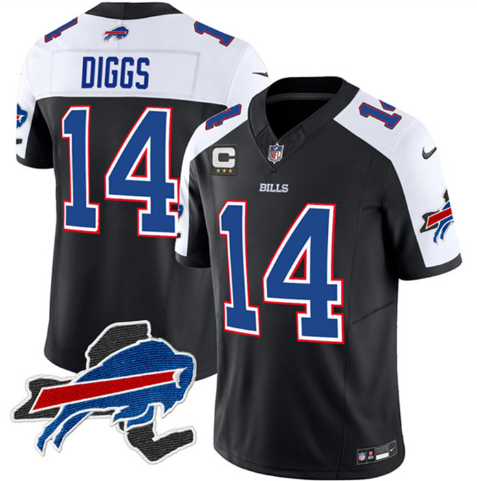 Men's Buffalo Bills #14 Stefon Diggs Black White 2023 F.U.S.E. New York Patch And 3-Star C Patch Vapor Untouchable Limited Stitched Football JerseyS Men's Buffalo Bills #14 Stefon Diggs Black White 2023 F.U.S.E. New York Patch And 3-Star C Patch Vapor Untouchable Limited Stitched Football JerseyS