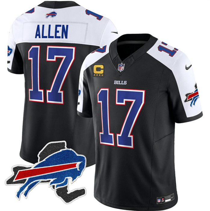 Men's Buffalo Bills #17 Josh Allen Black White 2023 F.U.S.E. New York Patch And 4-Star C Patch Vapor Untouchable Limited Stitched Football JerseyS Men's Buffalo Bills #17 Josh Allen Black White 2023 F.U.S.E. New York Patch And 4-Star C Patch Vapor Untouchable Limited Stitched Football JerseyS