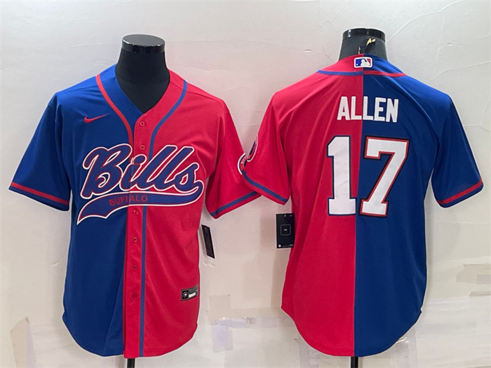 Men's Buffalo Bills #17 Josh Allen Royal Red Split With Patch Cool Base Stitched Baseball Jersey Men's Buffalo Bills #17 Josh Allen Royal Red Split With Patch Cool Base Stitched Baseball Jersey