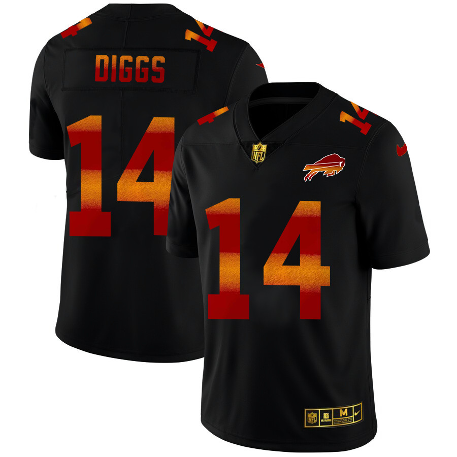 Buffalo Bills #14 Stefon Diggs Men's Black Nike Red Orange Stripe Vapor Limited NFL Jersey Buffalo Bills #14 Stefon Diggs Men's Black Nike Red Orange Stripe Vapor Limited NFL Jersey