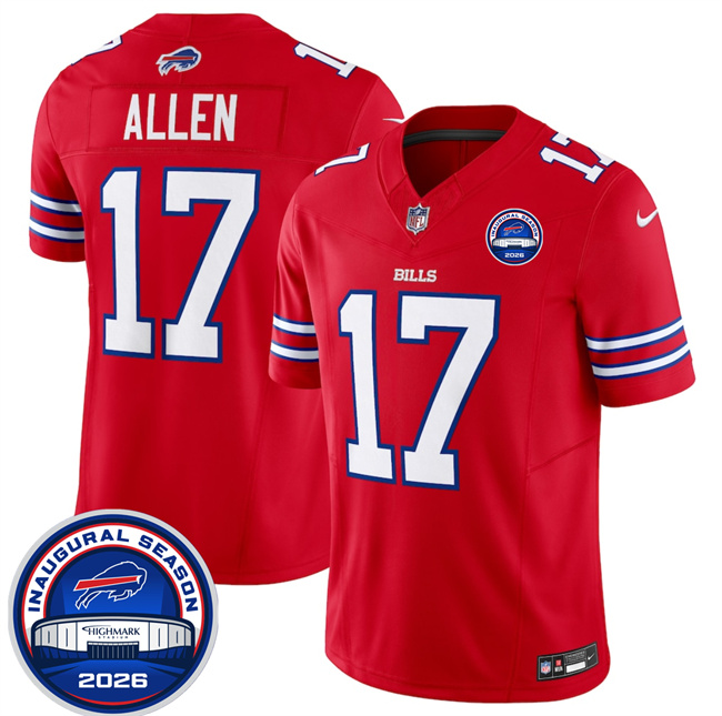 Men's Buffalo Bills #17 Josh Allen Red F.U.S.E. 2026 Inaugural Season at Highmark Stadium Stitched Football Jersey Men's Buffalo Bills #17 Josh Allen Red F.U.S.E. 2026 Inaugural Season at Highmark Stadium Stitched Football Jersey