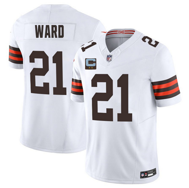 Men's Cleveland Browns #21 Denzel Ward White 2025 F.U.S.E. With 2-Star C Patch Vapor Limited Stitched Football Jersey Men's Cleveland Browns #21 Denzel Ward White 2025 F.U.S.E. With 2-Star C Patch Vapor Limited Stitched Football Jersey