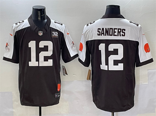 Men's Cleveland Browns #12 Shedeur Sanders Brown White 2025 Draft F.U.S.E. With Jim Brown Memorial & Home Patch Vapor Limited Stitched Football Jersey Men's Cleveland Browns #12 Shedeur Sanders Brown White 2025 Draft F.U.S.E. With Jim Brown Memorial & Home Patch Vapor Limited Stitched Football Jersey