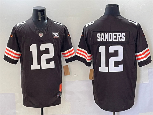 Men's Cleveland Browns #12 Shedeur Sanders Brown 2025 Draft F.U.S.E. With Jim Brown Memorial & Home Patch Vapor Limited Stitched Football Jersey Men's Cleveland Browns #12 Shedeur Sanders Brown 2025 Draft F.U.S.E. With Jim Brown Memorial & Home Patch Vapor Limited Stitched Football Jersey