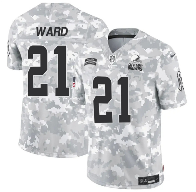 Men's Cleveland Browns #21 Denzel Ward 2024 F.U.S.E Arctic Camo Salute To Service Limited Stitched Football Jersey Men's Cleveland Browns #21 Denzel Ward 2024 F.U.S.E Arctic Camo Salute To Service Limited Stitched Football Jersey