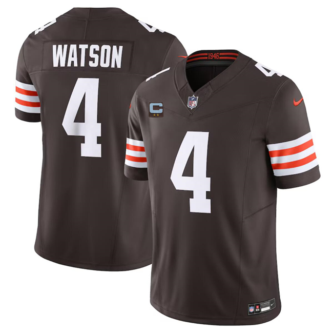 Men's Cleveland Browns #4 Deshaun Watson Brown 2024 F.U.S.E. With 2-Star C Patch Vapor Untouchable Limited Stitched Jersey Men's Cleveland Browns #4 Deshaun Watson Brown 2024 F.U.S.E. With 2-Star C Patch Vapor Untouchable Limited Stitched Jersey