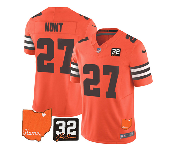 Men's Cleveland Browns #27 Kareem Hunt Orange 2023 F.U.S.E. With Jim Brown Memorial Patch Vapor Untouchable Limited Stitched Jersey Men's Cleveland Browns #27 Kareem Hunt Orange 2023 F.U.S.E. With Jim Brown Memorial Patch Vapor Untouchable Limited Stitched Jersey