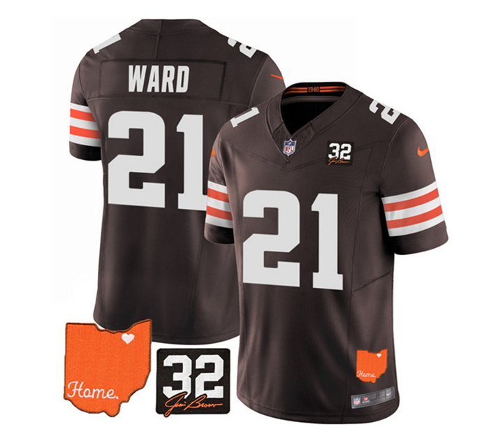 Men's Cleveland Browns #21 Denzel Ward Brown 2023 F.U.S.E. With Jim Brown Memorial Patch Vapor Untouchable Limited Stitched Jersey Men's Cleveland Browns #21 Denzel Ward Brown 2023 F.U.S.E. With Jim Brown Memorial Patch Vapor Untouchable Limited Stitched Jersey