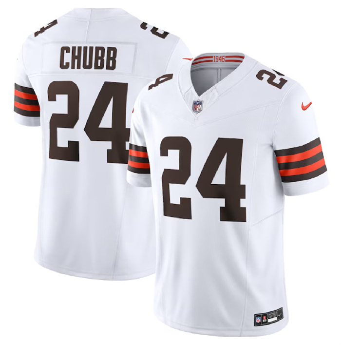 Men's Cleveland Browns #24 Nick Chubb White 2023 F.U.S.E. Vapor Untouchable Limited Stitched Jersey Men's Cleveland Browns #24 Nick Chubb White 2023 F.U.S.E. Vapor Untouchable Limited Stitched Jersey