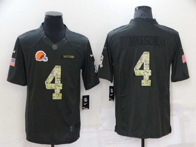 Men's Cleveland Browns #4 Deshaun Watson Black Salute To Service Limited Stitched Jersey Men's Cleveland Browns #4 Deshaun Watson Black Salute To Service Limited Stitched Jersey
