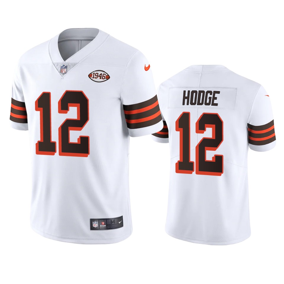 Cleveland Browns #12 Khadarel Hodge Nike 1946 Collection Alternate Vapor Limited NFL Jersey - White Cleveland Browns #12 Khadarel Hodge Nike 1946 Collection Alternate Vapor Limited NFL Jersey - White