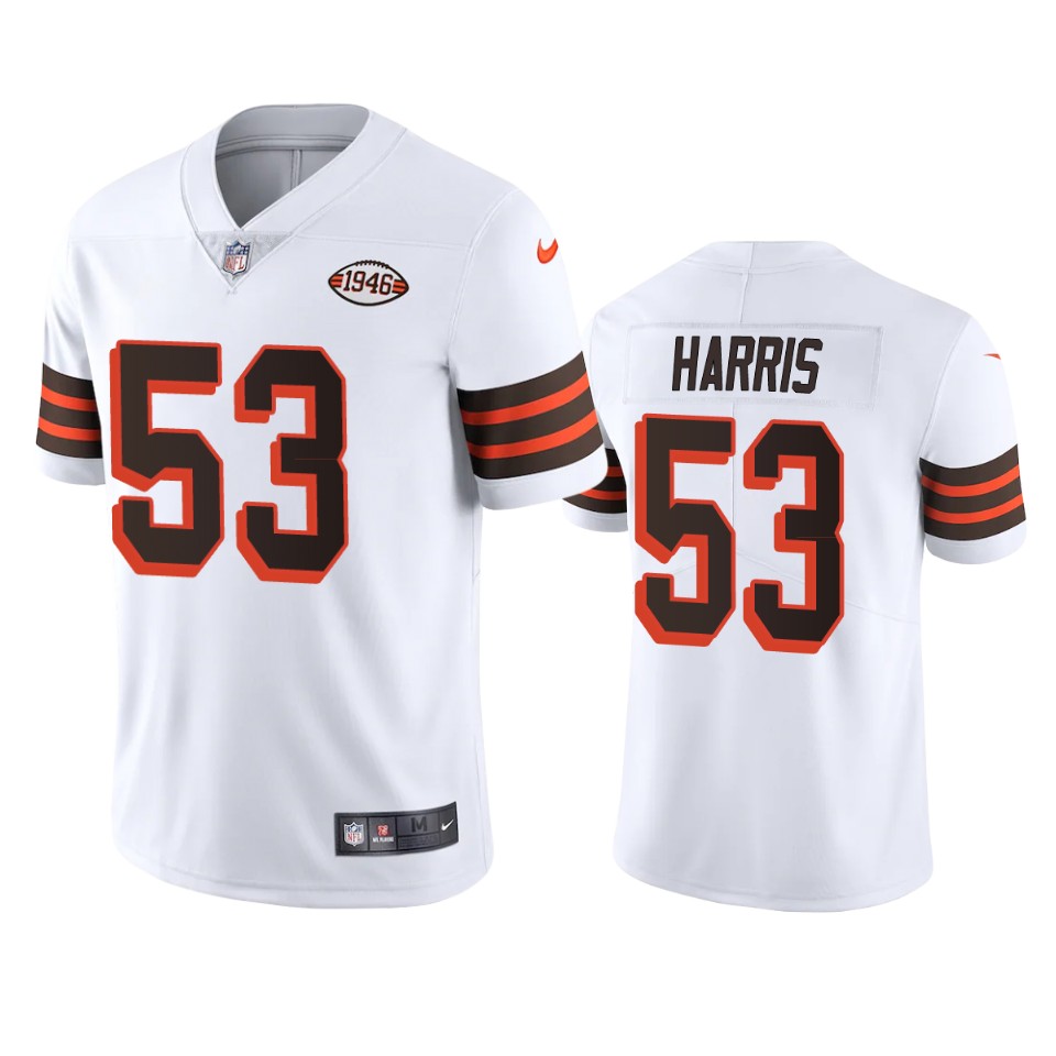 Cleveland Browns #53 Nick Harris Nike 1946 Collection Alternate Vapor Limited NFL Jersey - White Cleveland Browns #53 Nick Harris Nike 1946 Collection Alternate Vapor Limited NFL Jersey - White