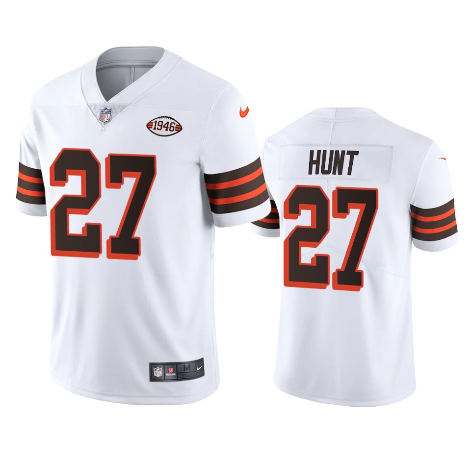 Cleveland Browns #27 Kareem Hunt Nike 1946 Collection Alternate Vapor Limited NFL Jersey - White Cleveland Browns #27 Kareem Hunt Nike 1946 Collection Alternate Vapor Limited NFL Jersey - White