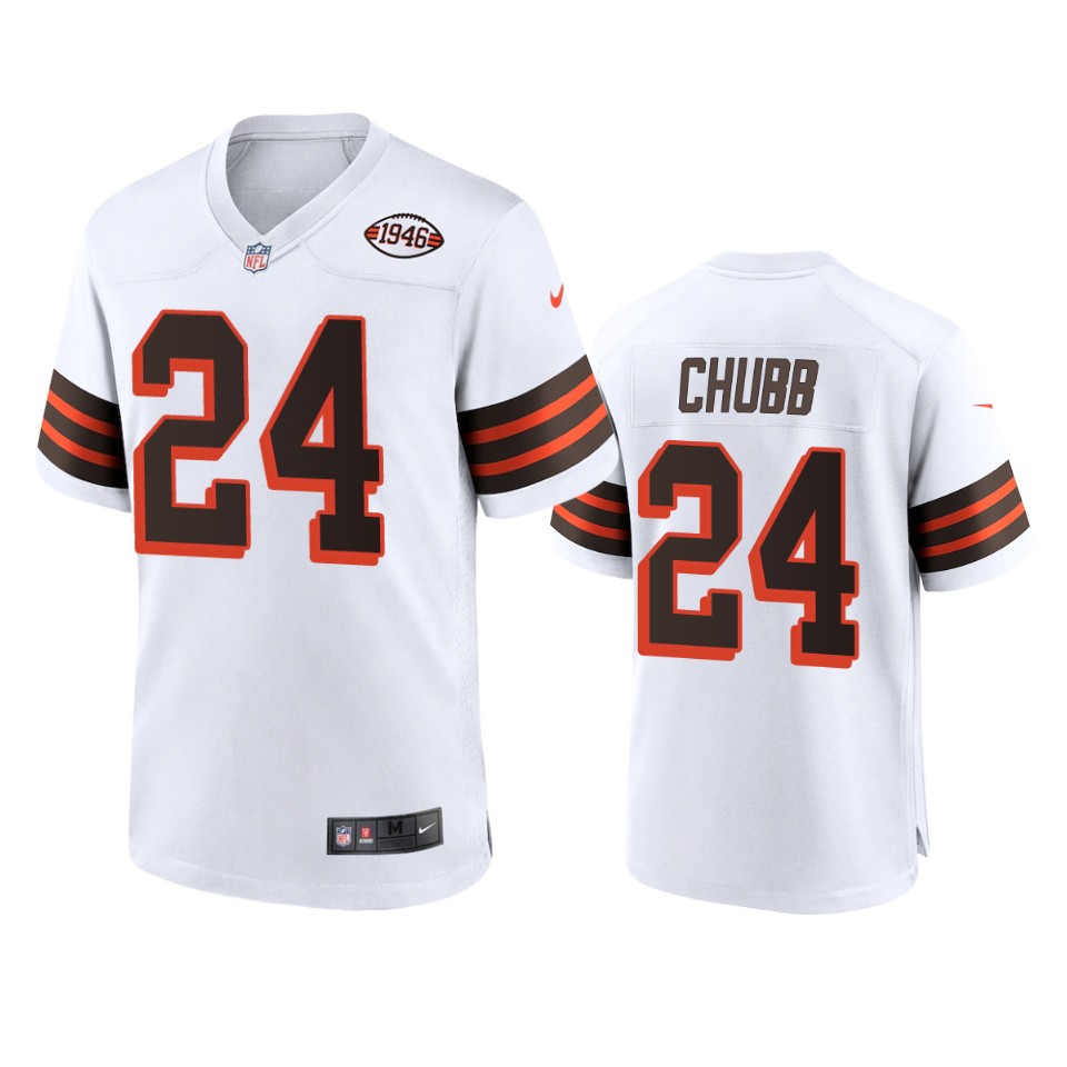 Men's Browns #24 Nick Chubb Nike 1946 Collection Alternate Game Limited NFL Jersey - White Men's Browns #24 Nick Chubb Nike 1946 Collection Alternate Game Limited NFL Jersey - White