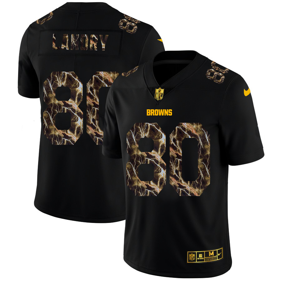 Cleveland Browns #80 Jarvis Landry Men's Black Nike Flocked Lightning Vapor Limited NFL Jersey Cleveland Browns #80 Jarvis Landry Men's Black Nike Flocked Lightning Vapor Limited NFL Jersey