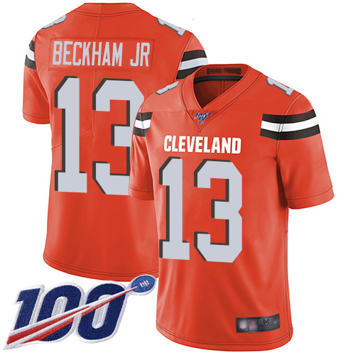 Nike Browns #13 Odell Beckham Jr Orange Alternate Men's Stitched Football 100th Season Vapor Limited Jersey Nike Browns #13 Odell Beckham Jr Orange Alternate Men's Stitched Football 100th Season Vapor Limited Jersey